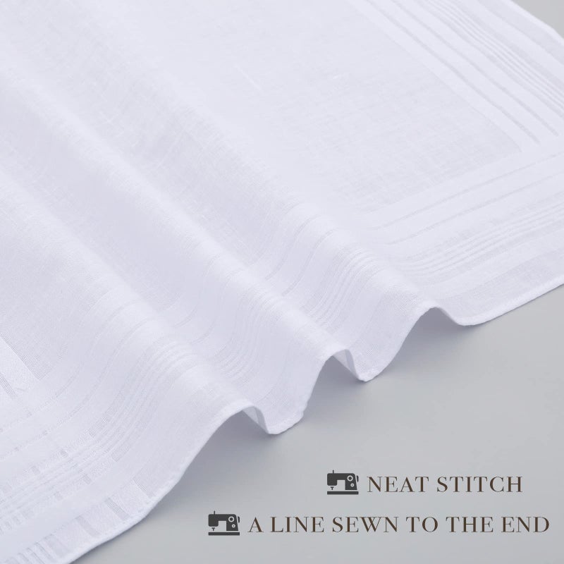 GB Selected GB Men's Handkerchiefs 100% Cotton Solid White with Stripe Large Classic Hankies Bulk Set 12 Pack - Image 3
